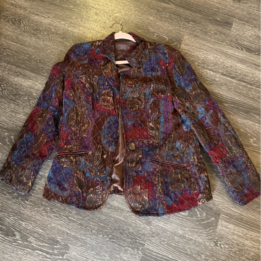 Erin vintage blazer - maroon, blue, gold - size M